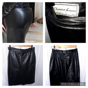 VINTAGE CHRISTIAN LAUREN- Black Leather Pencil Skirt